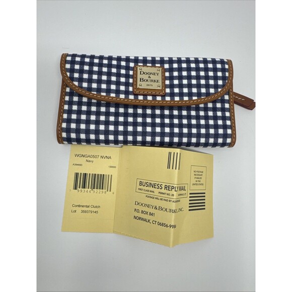 Dooney & Bourke Handbags - DOONEY & BOURKE Gretta Continental Clutch Slim Wallet Navy White Gingham Check